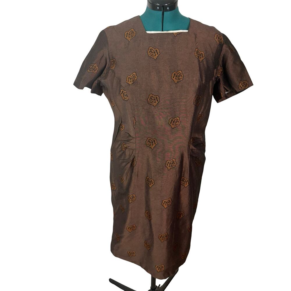 Vintage 1960s Bronze Metallic Brocade Wiggle Dress Gothic Dark Party Costume XL